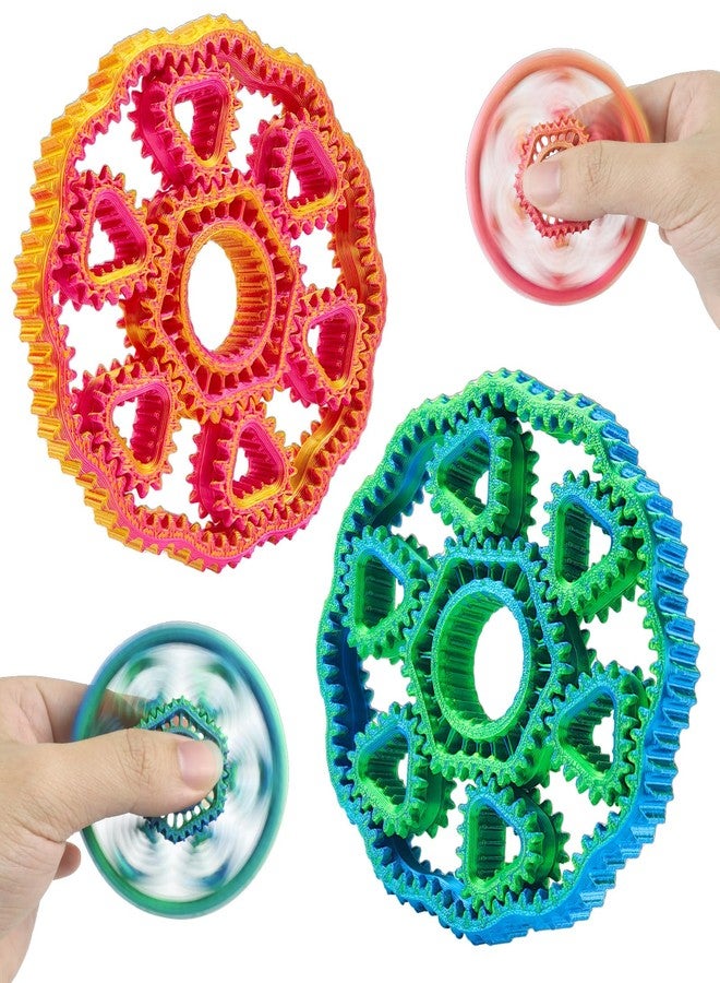 oyeftp 2 PCS Fidget Spinners, 3D Printed Fidget Ring Toys, Magic Pizza Fidget Toys, Gyroscope Toy, Back to School Supplies Favors for Teens and Adults Stress Relief Sensory Finger Rings for St. Patrick's Day - Image 1
