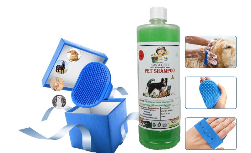 swacch Shampoo | Puppy Safe Shampoo | PH Balanced | Pet Shampoo 1 Litre Neem Alovera + | Rubber Bath Brush with Adjustable Straps | Pet Massage | Soothing Bristles Hand Brush I Combo Pack - Image 2