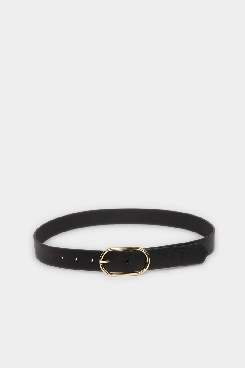 Woman Oval Buckle Faux Leather
