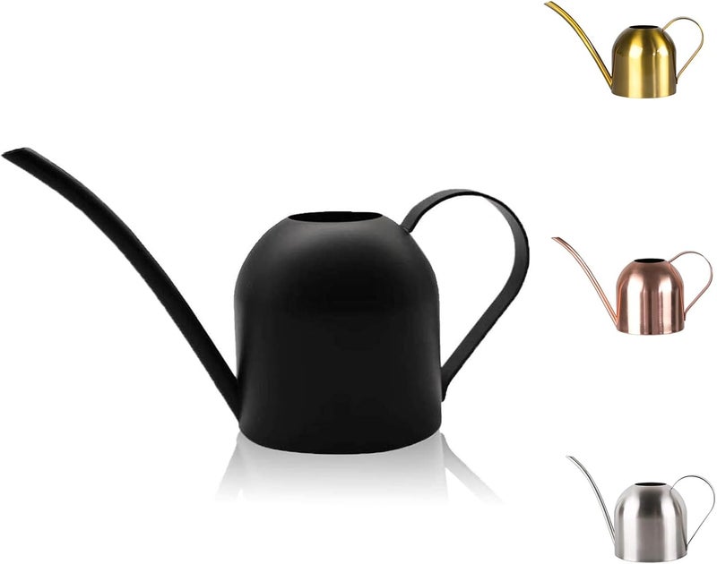 YISSSN Small Watering Can for Indoor Plants, 15oz/450ml Stainless Steel Long Spout Watering Can for Succulents, Herbs (Black) - Image 1