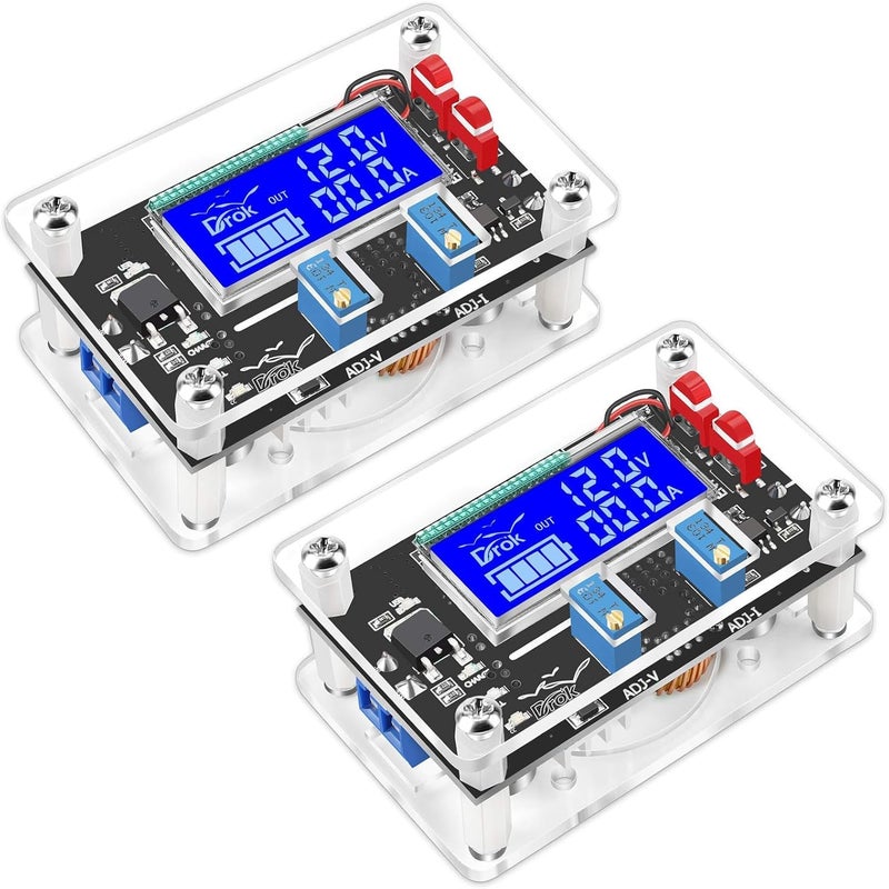 DROK Adjustable Voltage Regulator, DC Buck Boost Converter 6-30V to 0.5-30V 4A 60W 5V 24V Voltage Converter, 12V Power Supply Step Up Step Down Transformer with USB Port Case LCD Display Volt Amp - Image 1