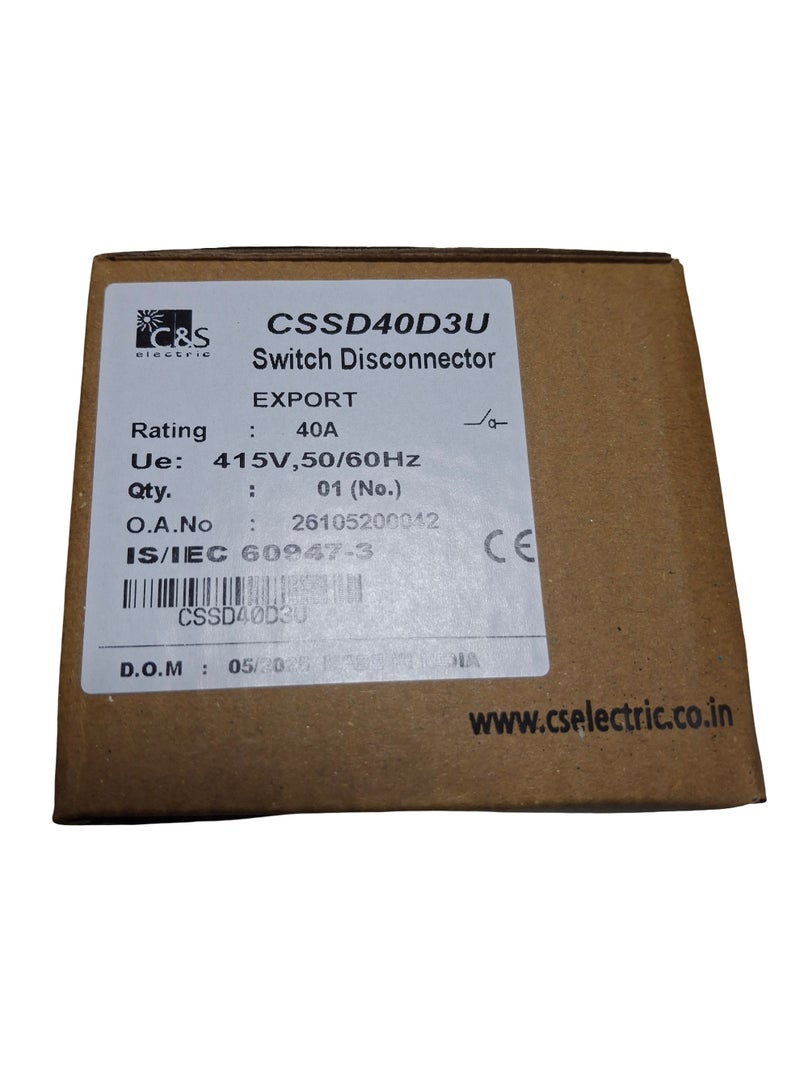 C&S Electric CSSD40D3U مفتاح فصل 40 أمبير، 415 فولت، 50/60 هرتز - Image 1