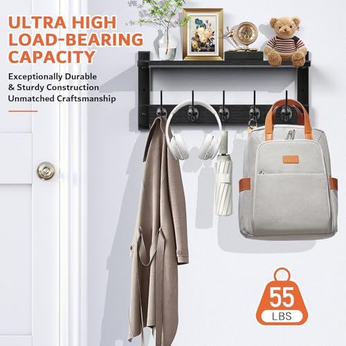 Oraich Wall Hooks with Shelf Coat Rack Wall Mount Entryway Hanging Shelf for Clothes Backpack Key Purse Shelf with Hooks Hanging in Living Room Bathroom Bedroom Kitchen - Image 3