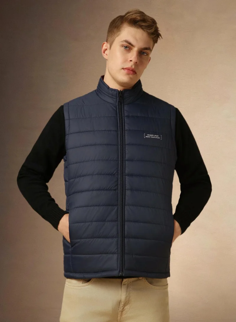 Dennis Lingo Men's Navy 100% Polyester Solid Padded Regular Fit Jacket
