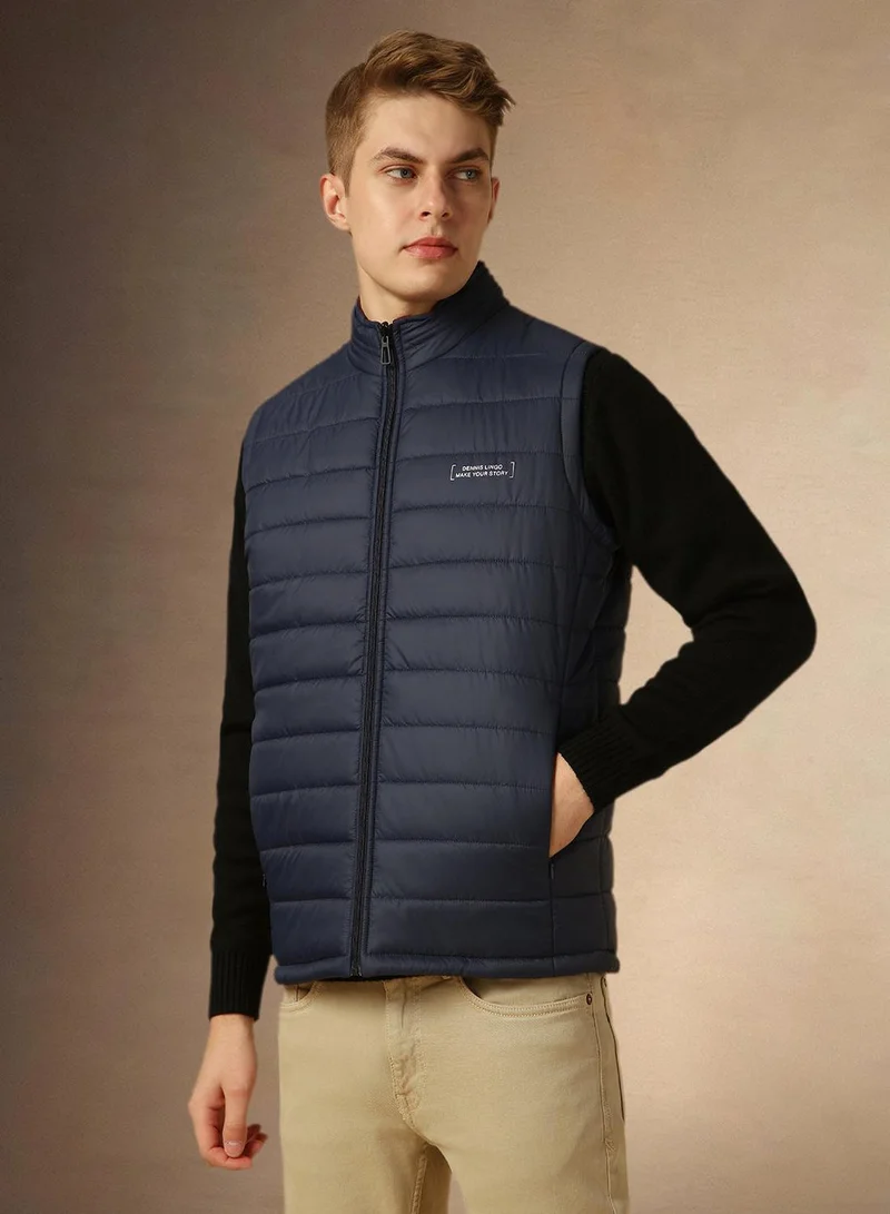Dennis Lingo Men's Navy 100% Polyester Solid Padded Regular Fit Jacket