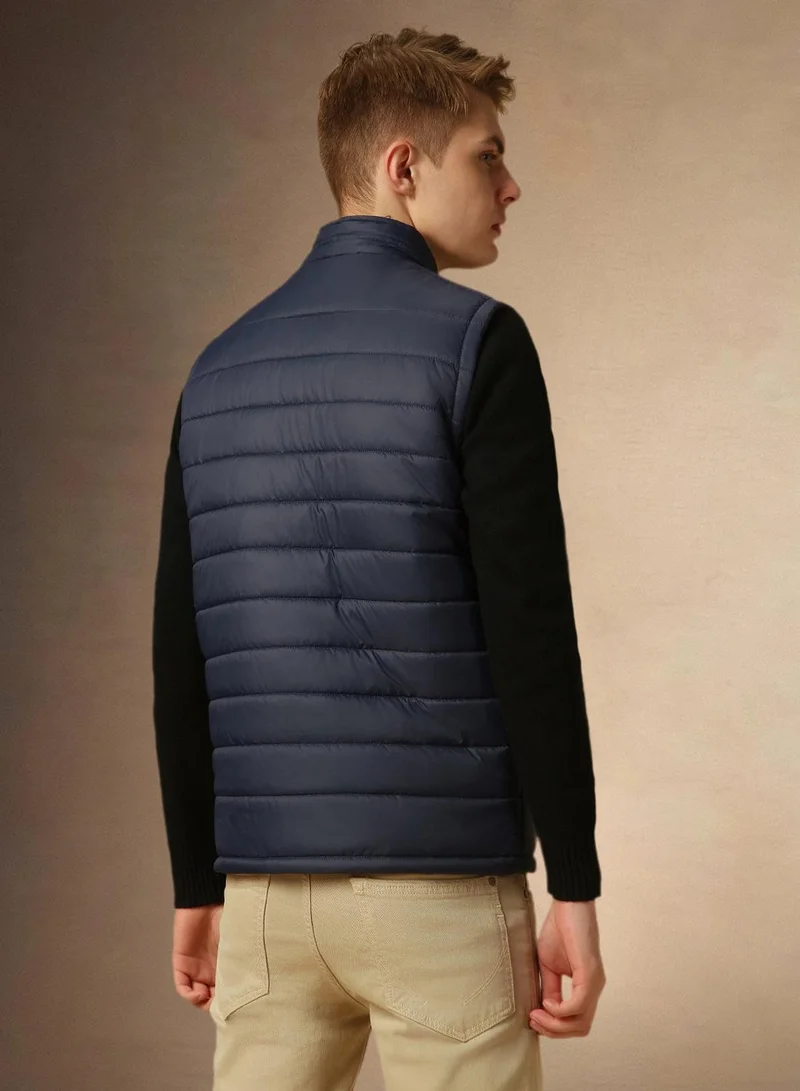 Dennis Lingo Men's Navy 100% Polyester Solid Padded Regular Fit Jacket