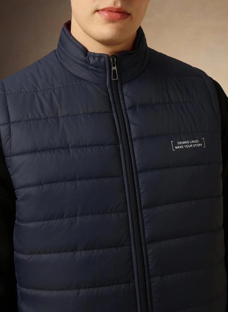Dennis Lingo Men's Navy 100% Polyester Solid Padded Regular Fit Jacket