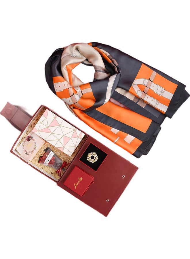 Hang Silk House Hangsifu Silk Scarf Gift Box, Scarf Clasp, Women'S Group Purchase Shawl, Outer Wrap, Birthday Gift For Mom, Gift For Elders, Shaoguang + Clasp - Image 2