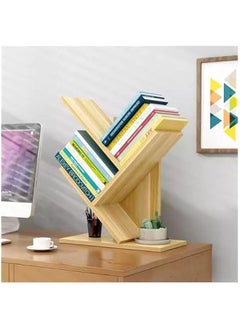 HOOKOR 3-Layer Forked Bookshelf Storage Rack, Wooden Storage Rack for CDs/Book/Movies, Practical Storage Rack for Bedrooms, Living Rooms,Offices,Light Walnut Color (59-01)  - Image 1