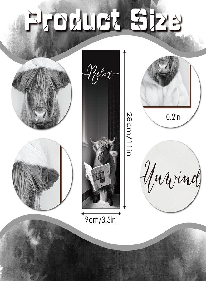 YLOLUL 4 Pieces Funny Highland Cow Bathroom Wall Decor Wood Relax Soak Unwind Breathe Wall Art Bathroom Sign Hanging Cow Wooden Sign for Living Room Laundry Bathroom Spa Washroom (Cow) - Image 2