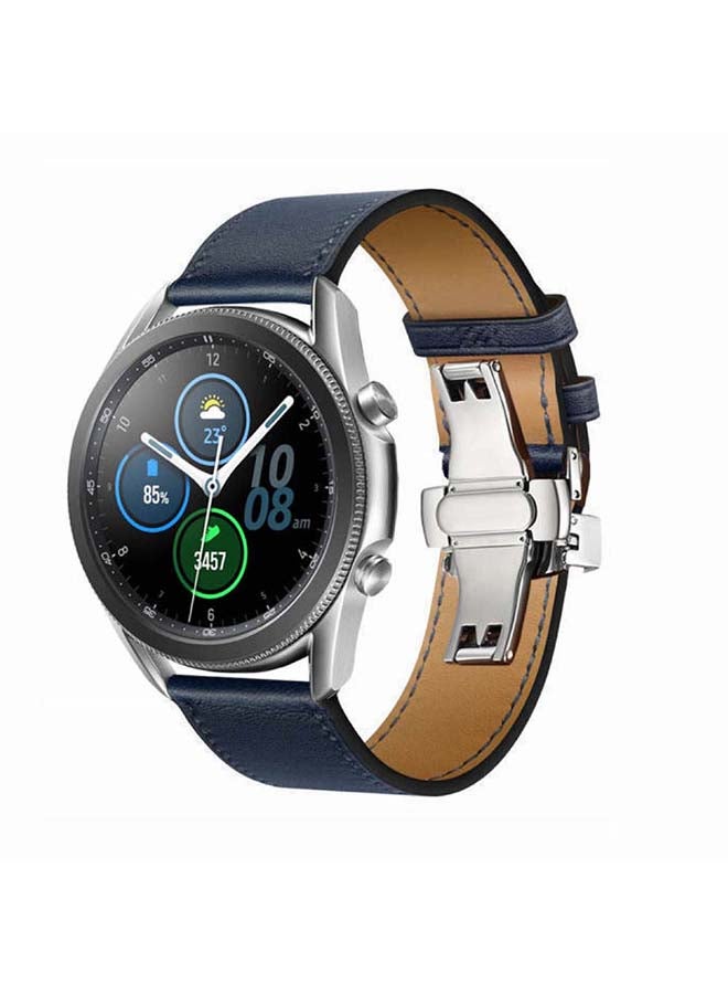 Perfii Genuine Leather Replacement Band for Samsung Galaxy Watch3 45mm Blue - Image 2