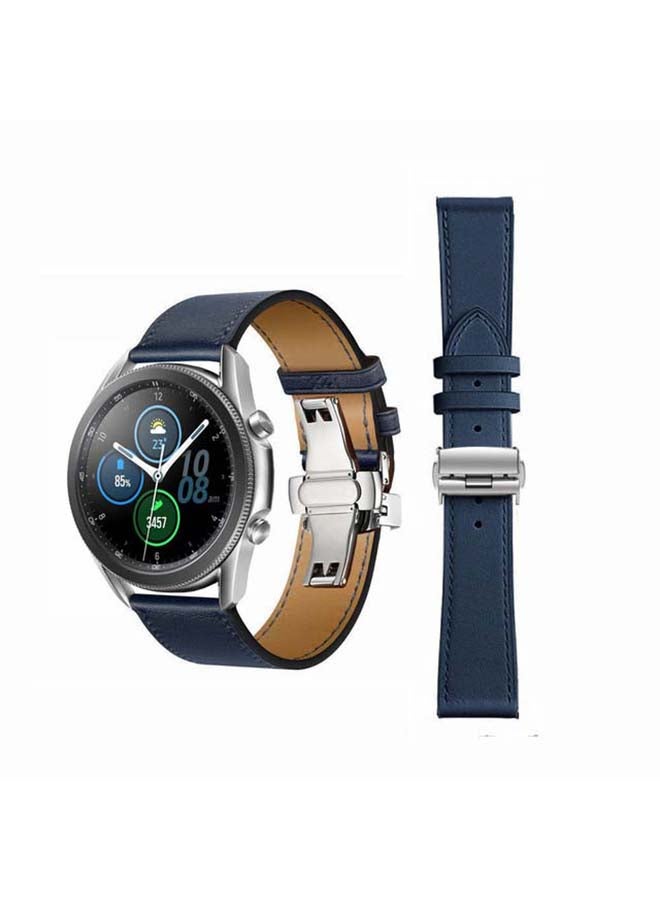 Perfii Genuine Leather Replacement Band for Samsung Galaxy Watch3 45mm Blue - Image 1