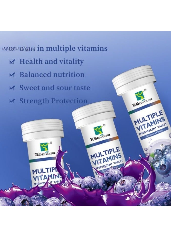 Wins Town Multivitamin Effervescent Tablets, Natural Ingredients Immune Support Vitamins, Multiple Nutrient Healthcare Dietary Supplement Energy Boost Skin Whitening, (Blueberry Flavor) - Image 2