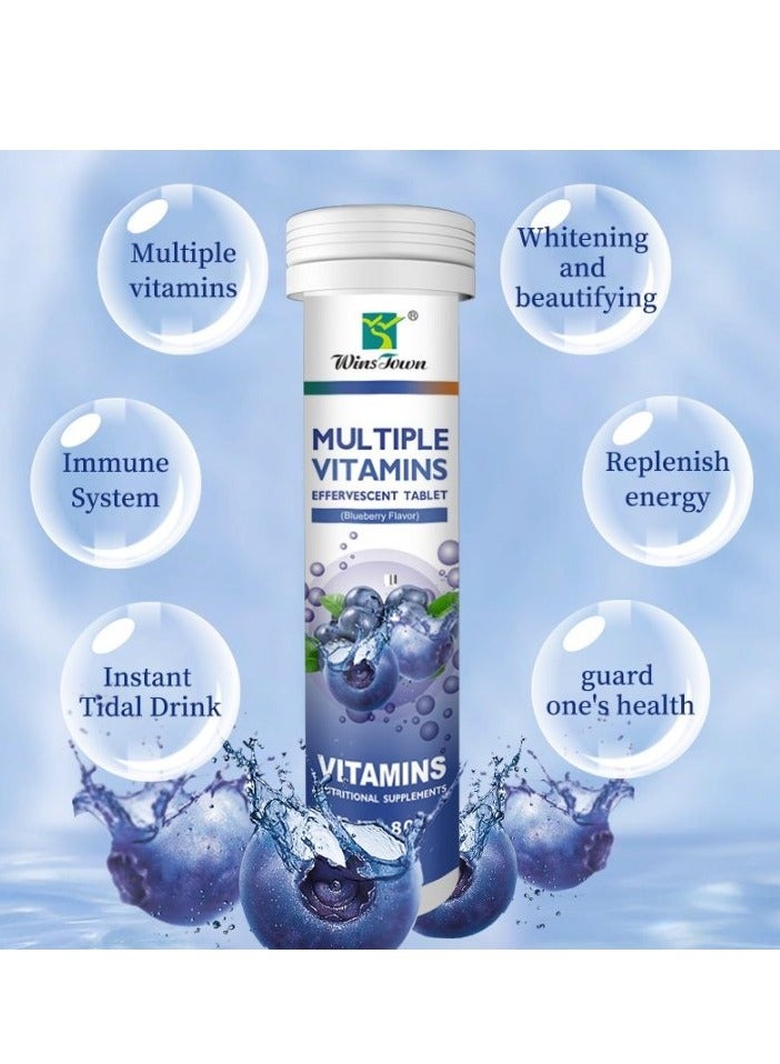 Wins Town Multivitamin Effervescent Tablets, Natural Ingredients Immune Support Vitamins, Multiple Nutrient Healthcare Dietary Supplement Energy Boost Skin Whitening, (Blueberry Flavor) - Image 3