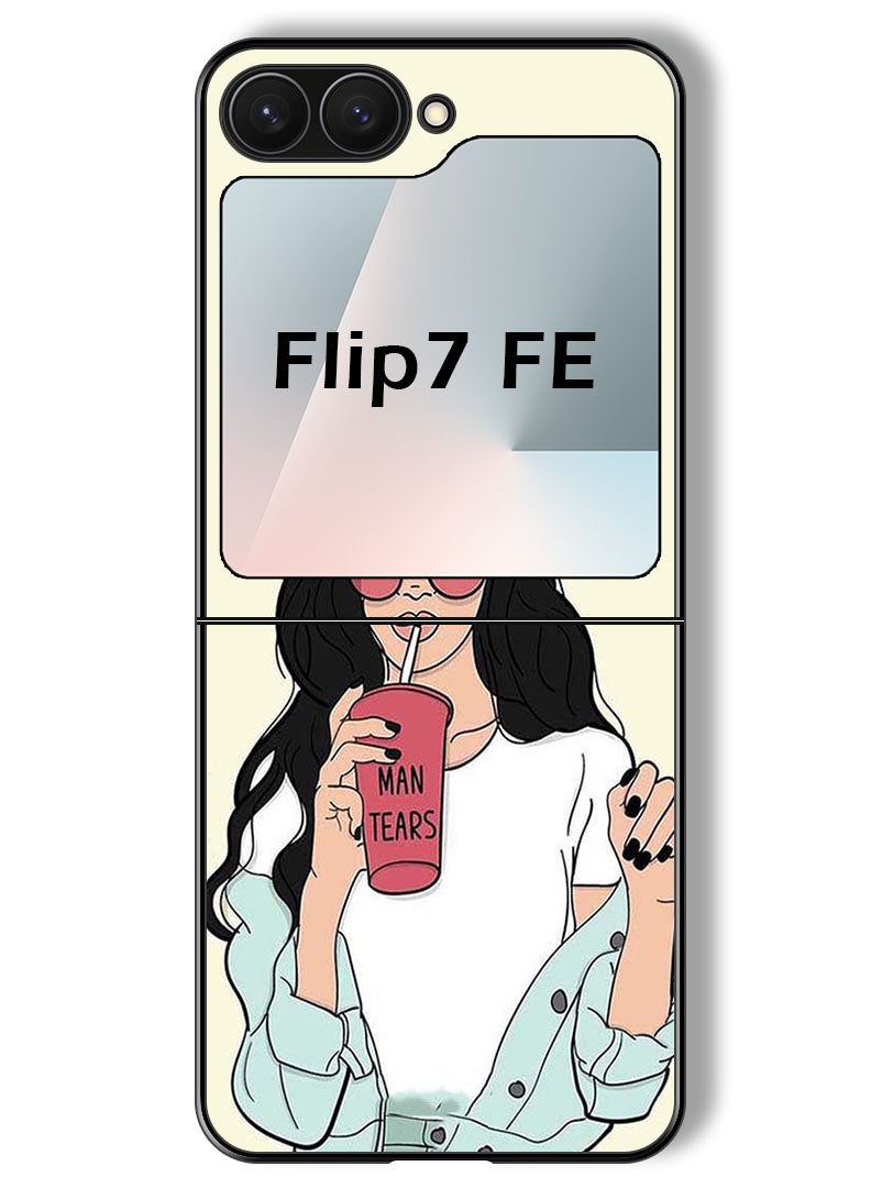 Theodor Case Compatible with Samsung Galaxy Z Flip 7 FE 6.7 Inch Protection Shockproof Bumper Cover Girl Drinking Coffee - Image 1