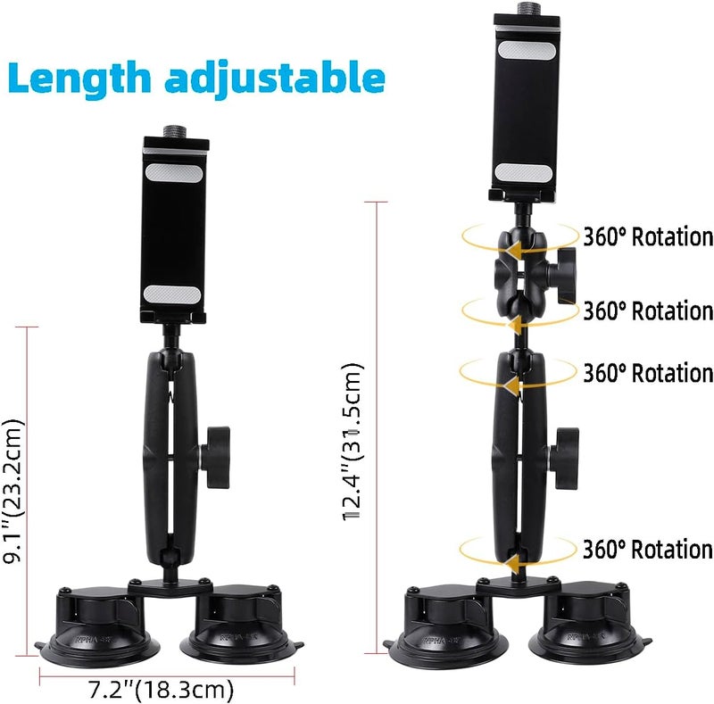 Leenconghui Aluminum Tablet Holder for All iPad, 360° adjustable Secure Double Suction Cup Mount for Car Truck Windshield,Sunroof, Compatible with iPad Pro 12.9 Mini Air, Galaxy Tabs and 4.7-15" Tablets - Image 5