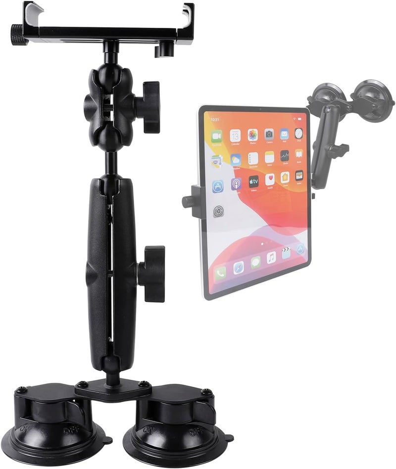 Leenconghui Aluminum Tablet Holder for All iPad, 360° adjustable Secure Double Suction Cup Mount for Car Truck Windshield,Sunroof, Compatible with iPad Pro 12.9 Mini Air, Galaxy Tabs and 4.7-15" Tablets - Image 1