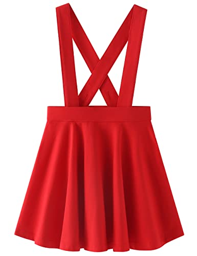 Noomelfish Girls Suspender Skater Skirt Stretchy Cotton Flared Overall Dress, Red, Size 7-8 Years - Image 1