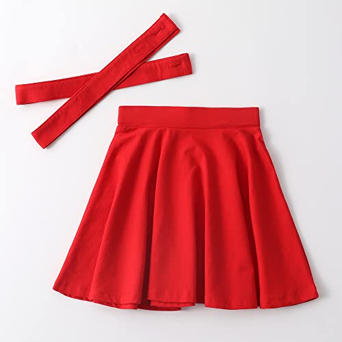 Noomelfish Girls Suspender Skater Skirt Stretchy Cotton Flared Overall Dress, Red, Size 7-8 Years - Image 3