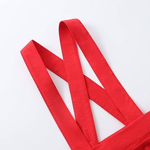 Noomelfish Girls Suspender Skater Skirt Stretchy Cotton Flared Overall Dress, Red, Size 7-8 Years - Image 5