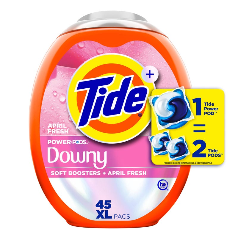 Tide Power PODs 2-in-1 Laundry Detergent Pacs with Downy Soft Boosters, Lasting Freshness with April Fresh Scent, HE Compatible, 45 Count, Tide Laundry Detergent - Image 1