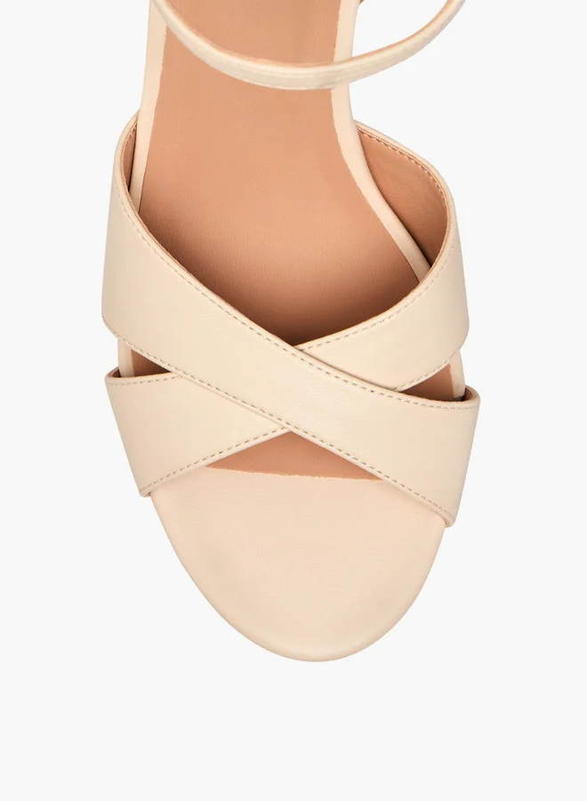 Flora Bella By Shoexpress Cross Strap Metallic Block Heel Sandals with Buckle Closure