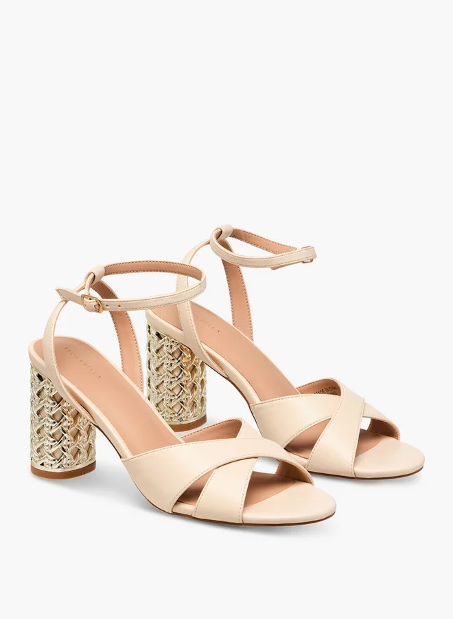 Flora Bella By Shoexpress Cross Strap Metallic Block Heel Sandals with Buckle Closure