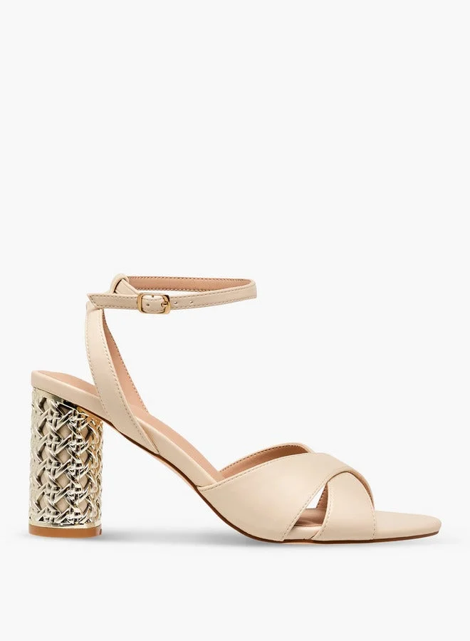 Flora Bella By Shoexpress Cross Strap Metallic Block Heel Sandals with Buckle Closure