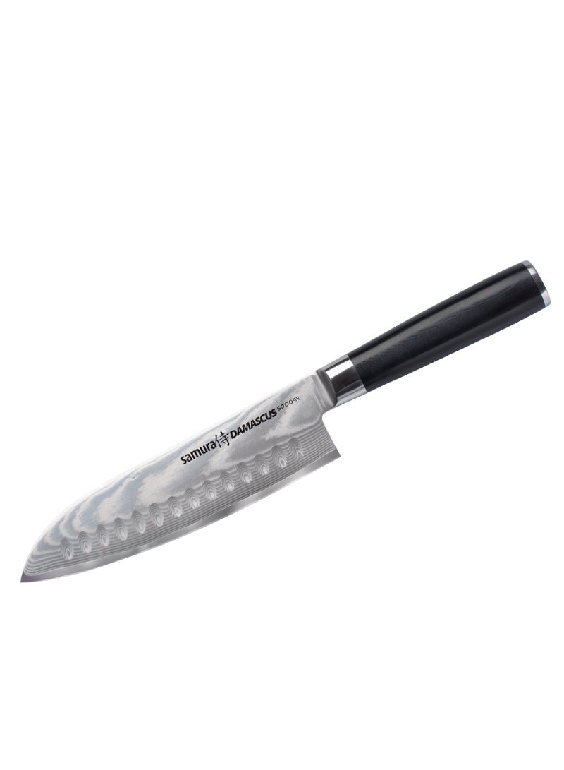 Samura Samura Damascus Santoku Knife | 7 Inch Blade | Ergonomic G-10 handle with  Steel Bolster | Damascus Steel Blade | Durable | Better Control | Precision Cutting  - Image 2