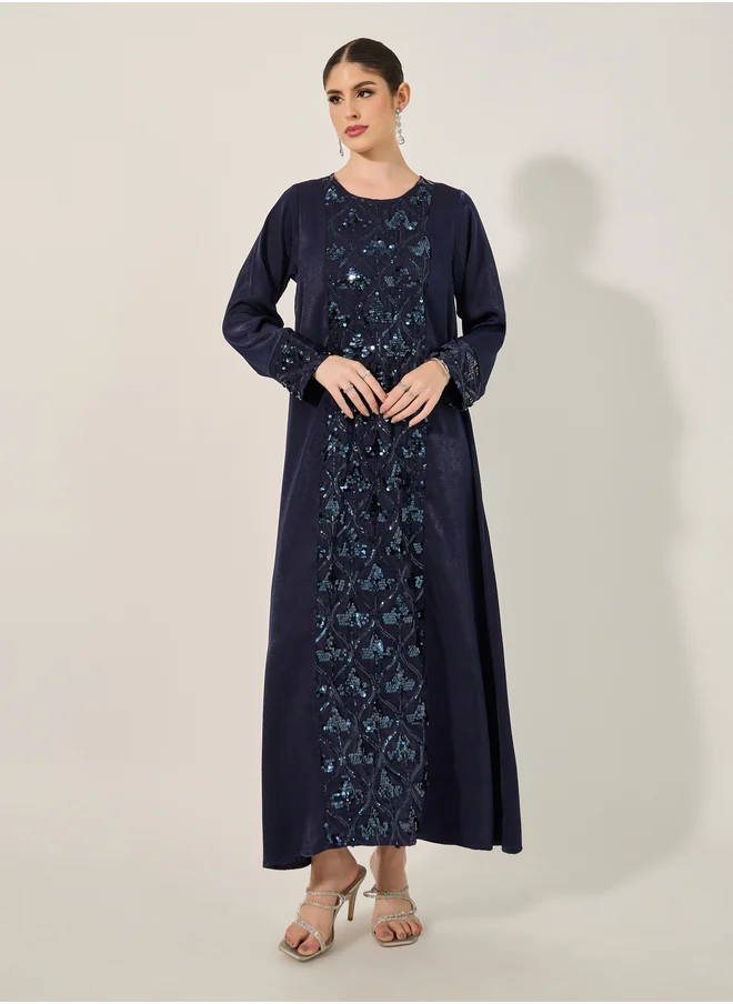 ستايلي Embellished Sequined Round Neck A-Line Jalabyia