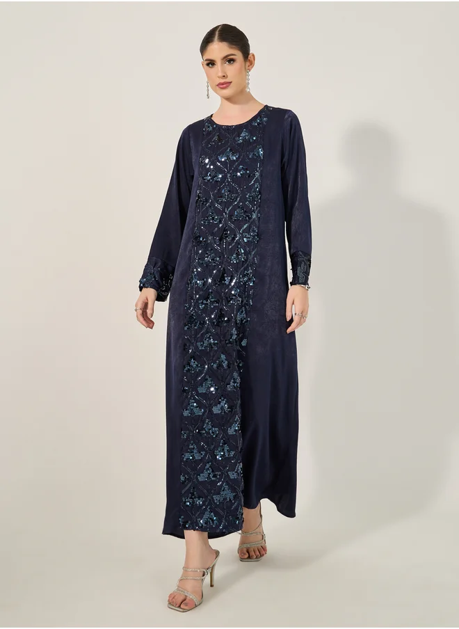 ستايلي Embellished Sequined Round Neck A-Line Jalabyia