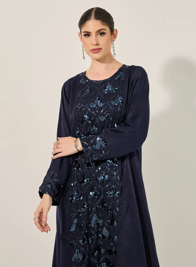 Styli Embellished Sequined Round Neck A-Line Jalabyia