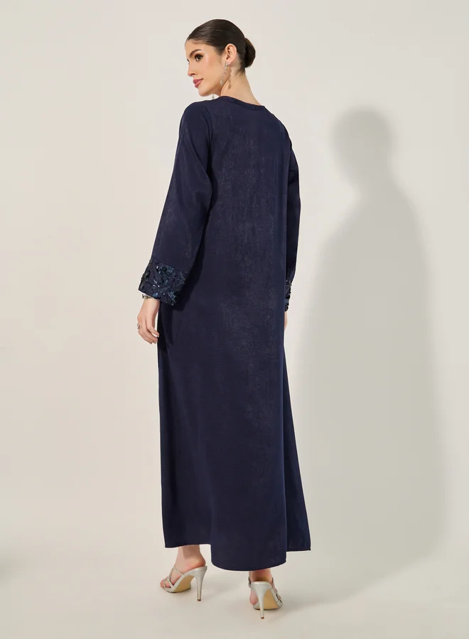 Styli Embellished Sequined Round Neck A-Line Jalabyia