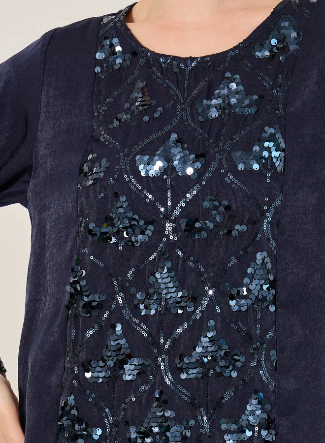 Styli Embellished Sequined Round Neck A-Line Jalabyia