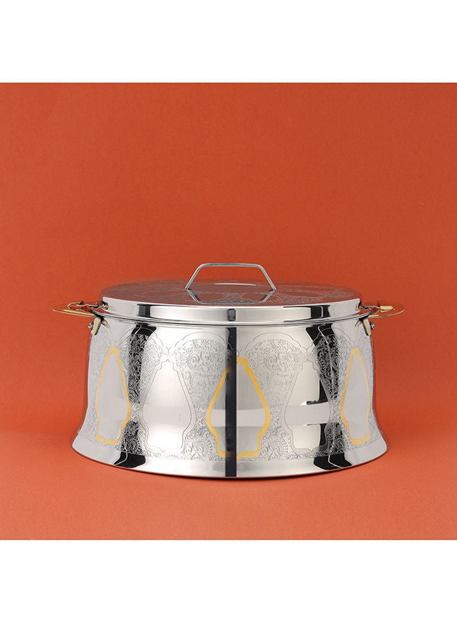 Royalford Emperor Stainless Steel Hotpot Food-Grade Hot And Cold Hotpot With Double Wall Vacuum Insulation Firm Twist Lock To Keep Food Fresh For Long Silver with Golden Print 26.5x26.5x14 cmml - Image 2