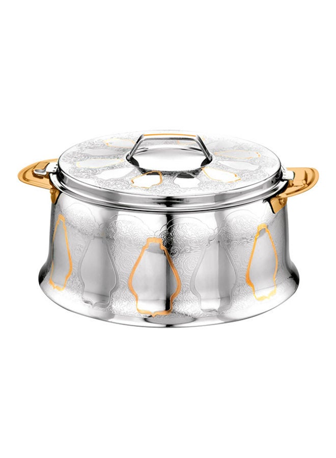 Royalford Emperor Stainless Steel Hotpot Food-Grade Hot And Cold Hotpot With Double Wall Vacuum Insulation Firm Twist Lock To Keep Food Fresh For Long Silver with Golden Print 26.5x26.5x14 cmml - Image 1