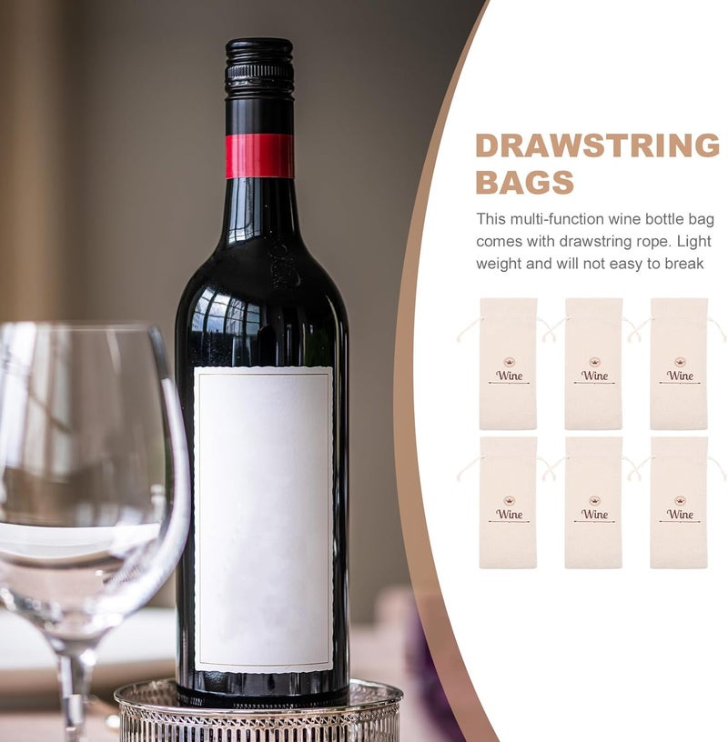 Didiseaon 6pcs Linen Drawstring Wine Bottle Pouches Reusable Wrapping Bags Elegant Packaging for Travel and Party Use - Image 3