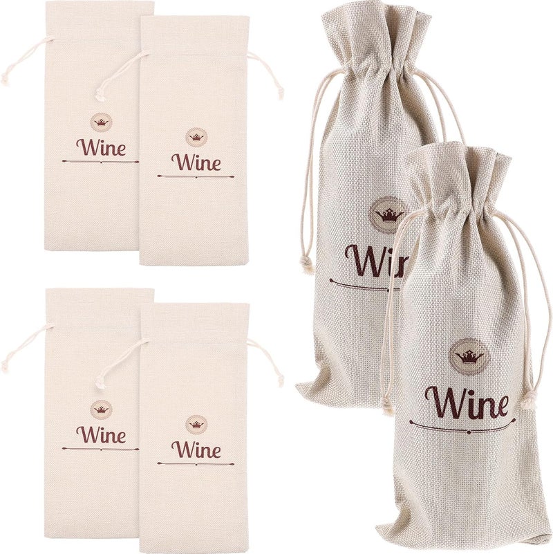 Didiseaon 6pcs Linen Drawstring Wine Bottle Pouches Reusable Wrapping Bags Elegant Packaging for Travel and Party Use - Image 1