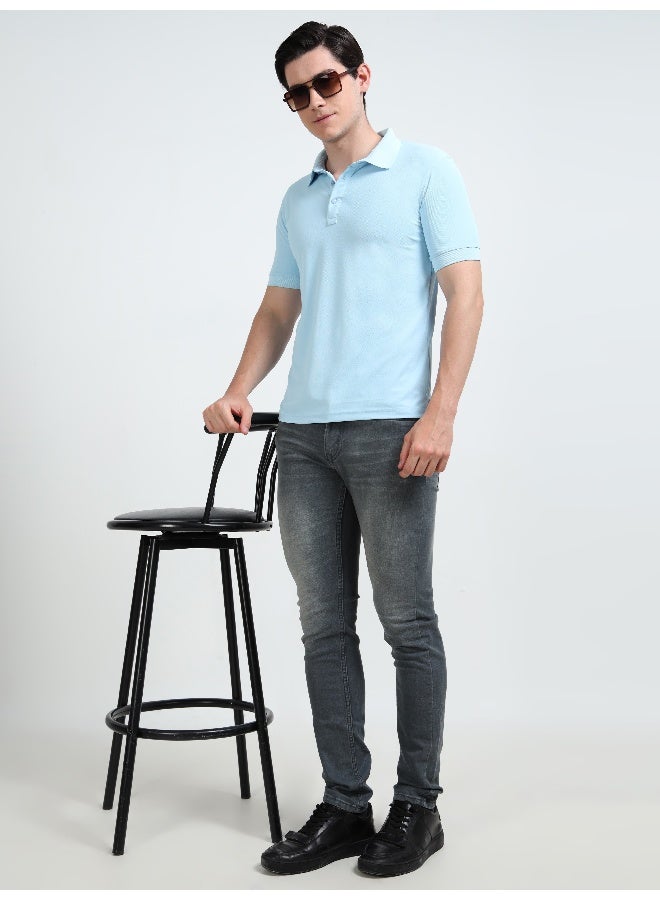 QUCO Sky Blue Dryfit Polo T-Shirt for Men - Image 3