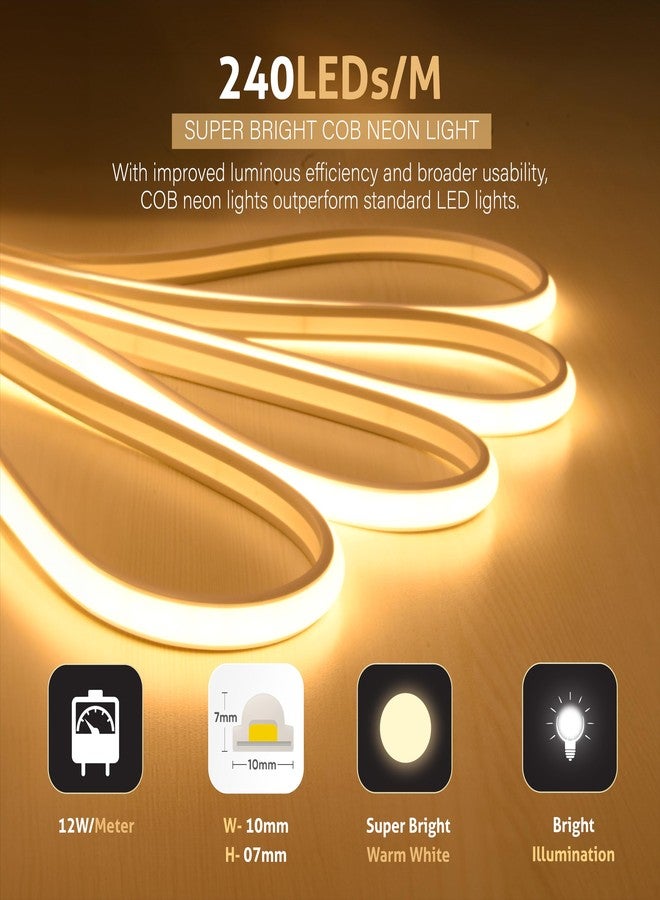 Forus 20 Meter LED Neon Strip Light, 10mm Warm White Waterproof Flexible 20M COB Neon Rope Light, Cuttable LED Strip for Indoor Outdoor Wall Decor, Home, Shop, Party & Festival Lighting 1-Yr Warranty - Image 2