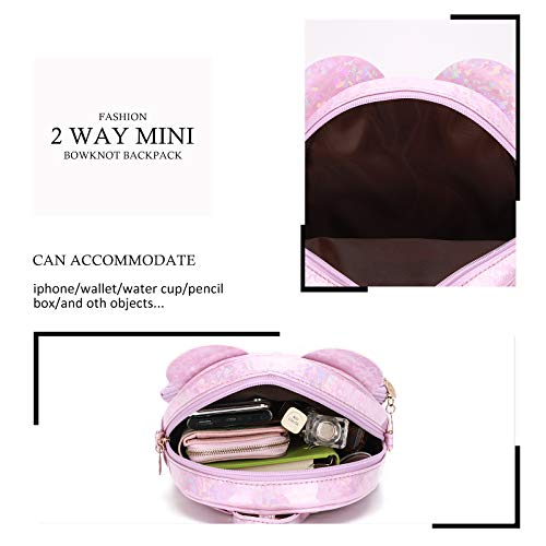 KL928 Girls Bowknot Polka Dot Cute Mini Backpack Small Daypacks Convertible Shoulder Bag Purse for Women (Shiny Purple) - Image 4