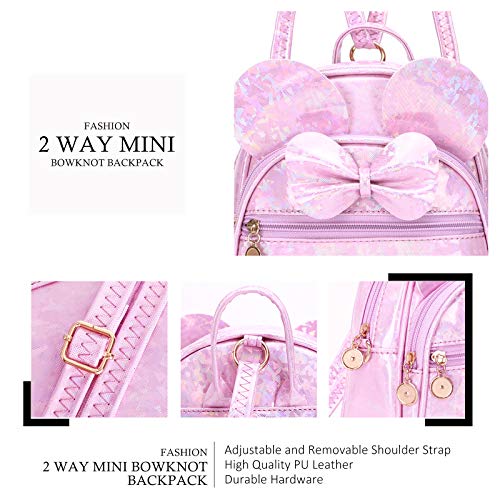 KL928 Girls Bowknot Polka Dot Cute Mini Backpack Small Daypacks Convertible Shoulder Bag Purse for Women (Shiny Purple) - Image 3