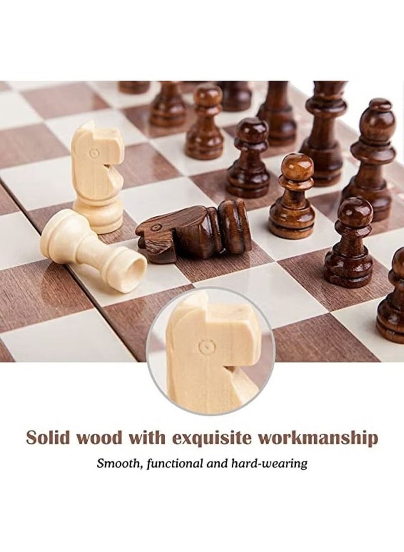 Generic 3-in-1 Wooden Folding Chess Checkers Backgammon Board Game Set with Storage - Image 4