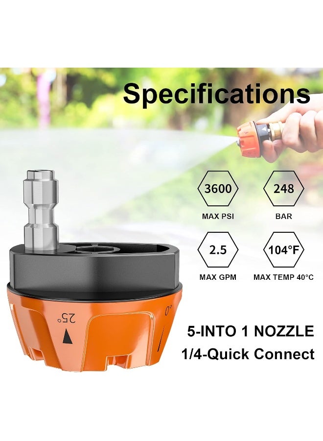 POHIR Adjustable Pressure Washer Nozzle Tip, 5 In 1 Quick Changeover Power Washing Nozzle With 1/4 Quick Connect, Pressure Washer Multi Nozzle Head 3600 Psi  - Image 3