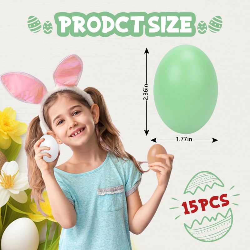 Sportsvoutdoors 15pcs Wooden Fake Eggs  3-Color Wooden Easter Eggs  DIY Kitchen Pretend Game Food Set  Children's Kitchen Game Toys  Home Decoration Products  Fake Eggs for Home Farm Decoration  - Image 2