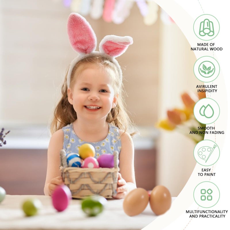Sportsvoutdoors 15pcs Wooden Fake Eggs  3-Color Wooden Easter Eggs  DIY Kitchen Pretend Game Food Set  Children's Kitchen Game Toys  Home Decoration Products  Fake Eggs for Home Farm Decoration  - Image 3