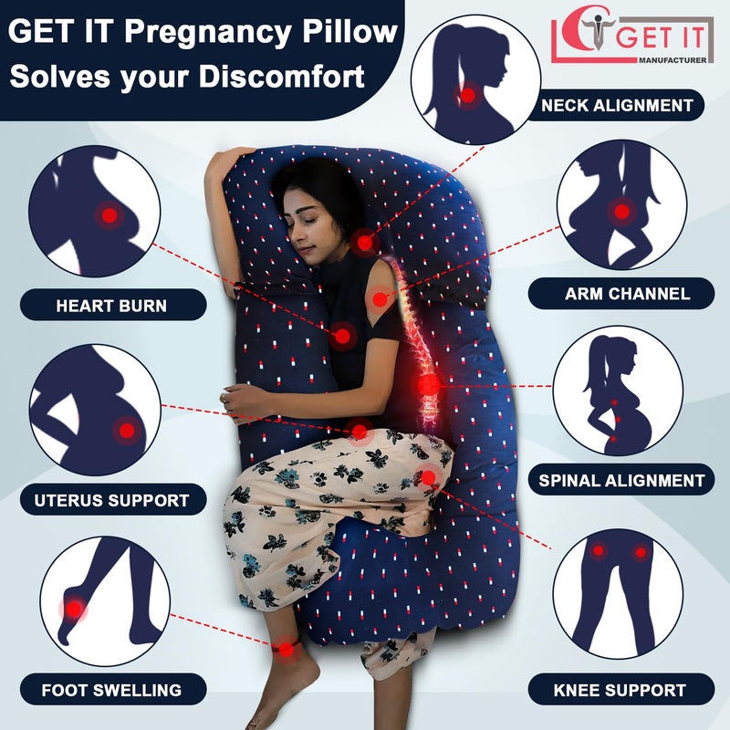 Get It GET IT Maternity Pilow | Pregnancy Pillow | Premium 3 in 1 Multi Usage as Breastfeeding | Dismantle Model | Back Pain | Leg pelivs Support | 6 Months Warranty (Navy Blue Print) - Image 4