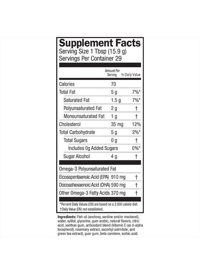 BARLEAN'S - Citrus Sorbet High Potency Omega 3 Fish Oil Liquid Supplement, 1500mg of EPA & DHA Fatty Acid, Smoothie Flavored & Burpless for Brain, Joint, & Heart Health, 16 oz - Image 1