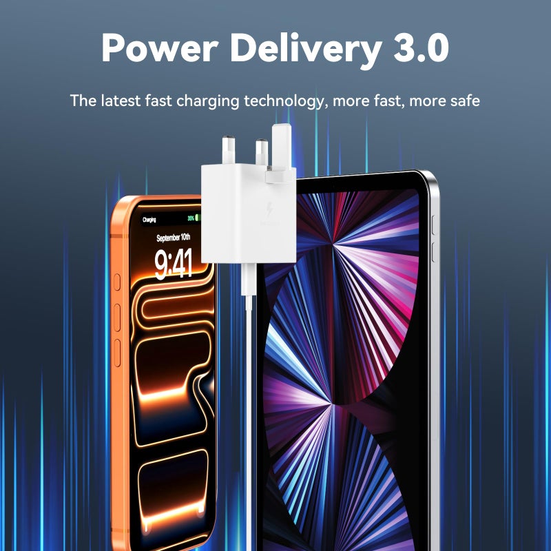 DiHines USB C Charger for iPhone 17 16 15 Charger 30W Fast Charger USB C Plug and Cables, 2 Pack Type C UK Wall Super Charge Phone Power Adapter for iPhone 17/16/15/Pro/Max/Air/iPad/Samsung S25 Ultra/S24/S23 - Image 5