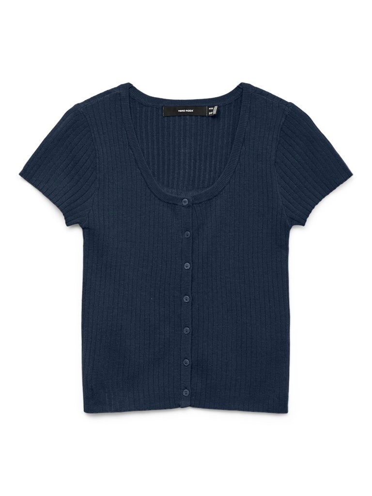 VERO MODA VMGOLD RIB SS U-NECK BUTTON TOP - Image 1